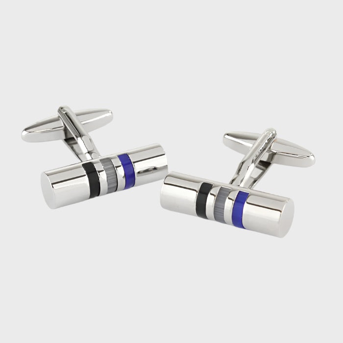 Sophos Cylinder 3 Stripe Cufflinks - Black/Grey/Blue