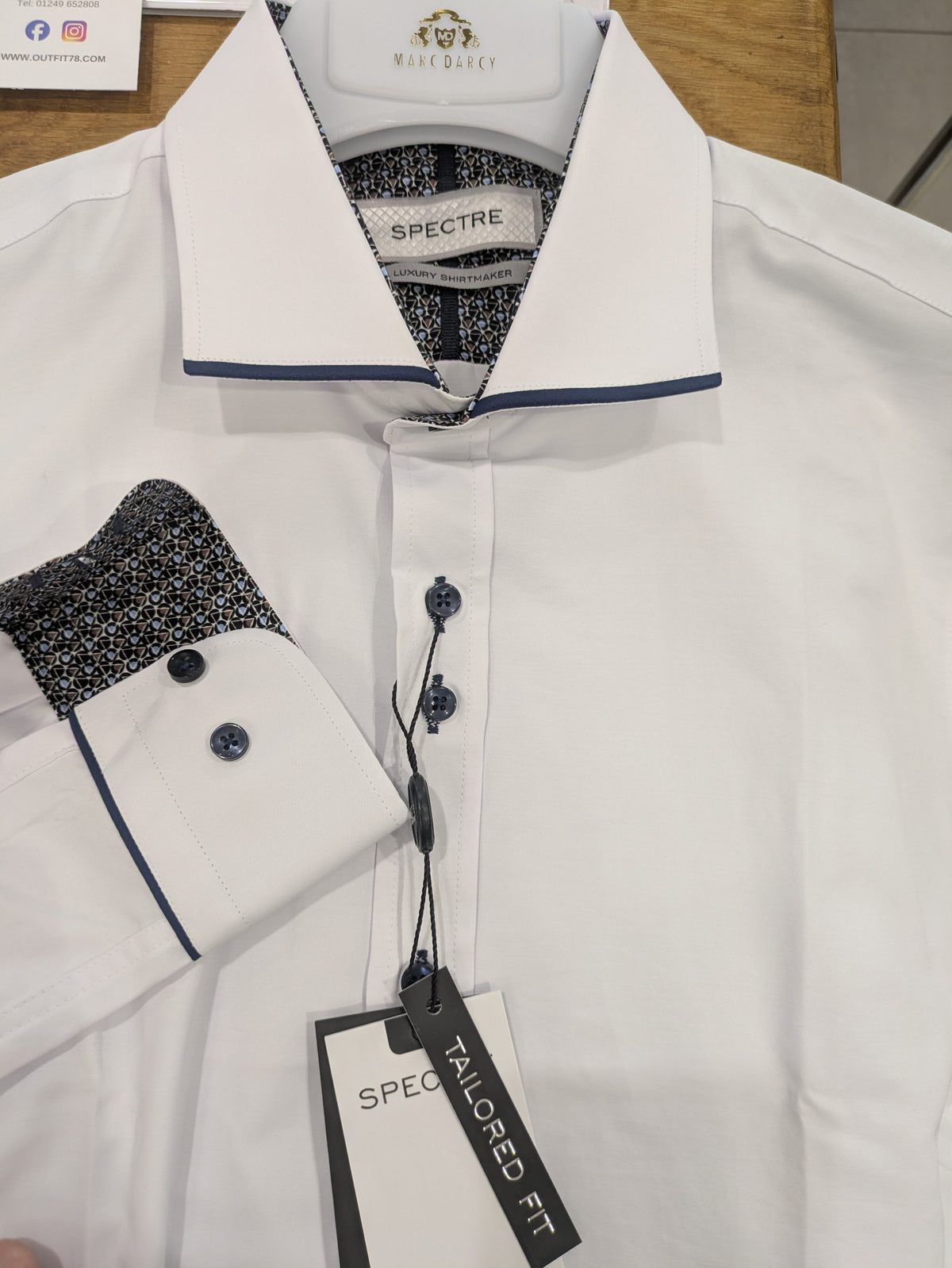 Spectre Adam Luxury Tipped Collar Shirt - White / Navy