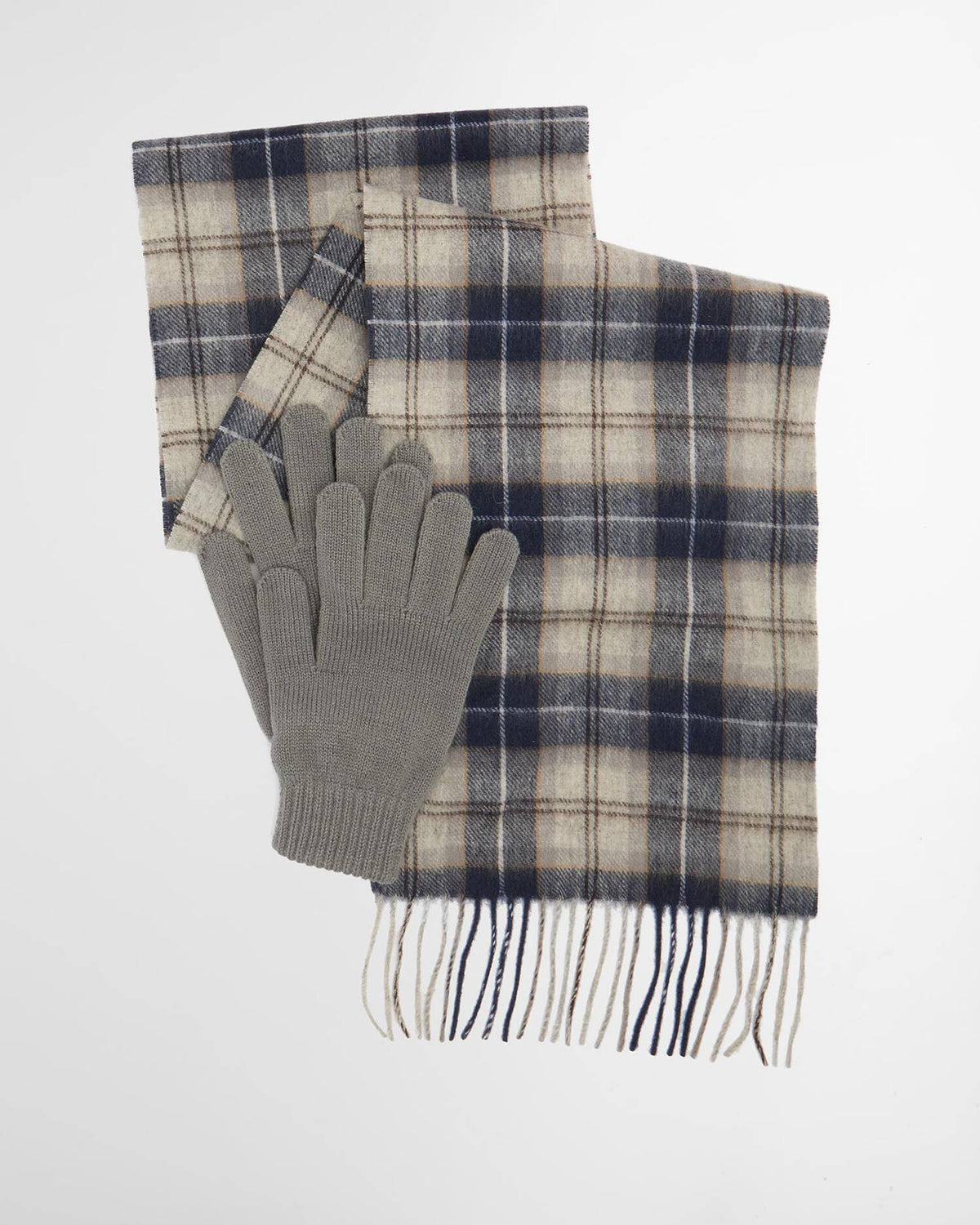 Barbour Glove & Tartan Scarf Gift Set - Grey Midnight