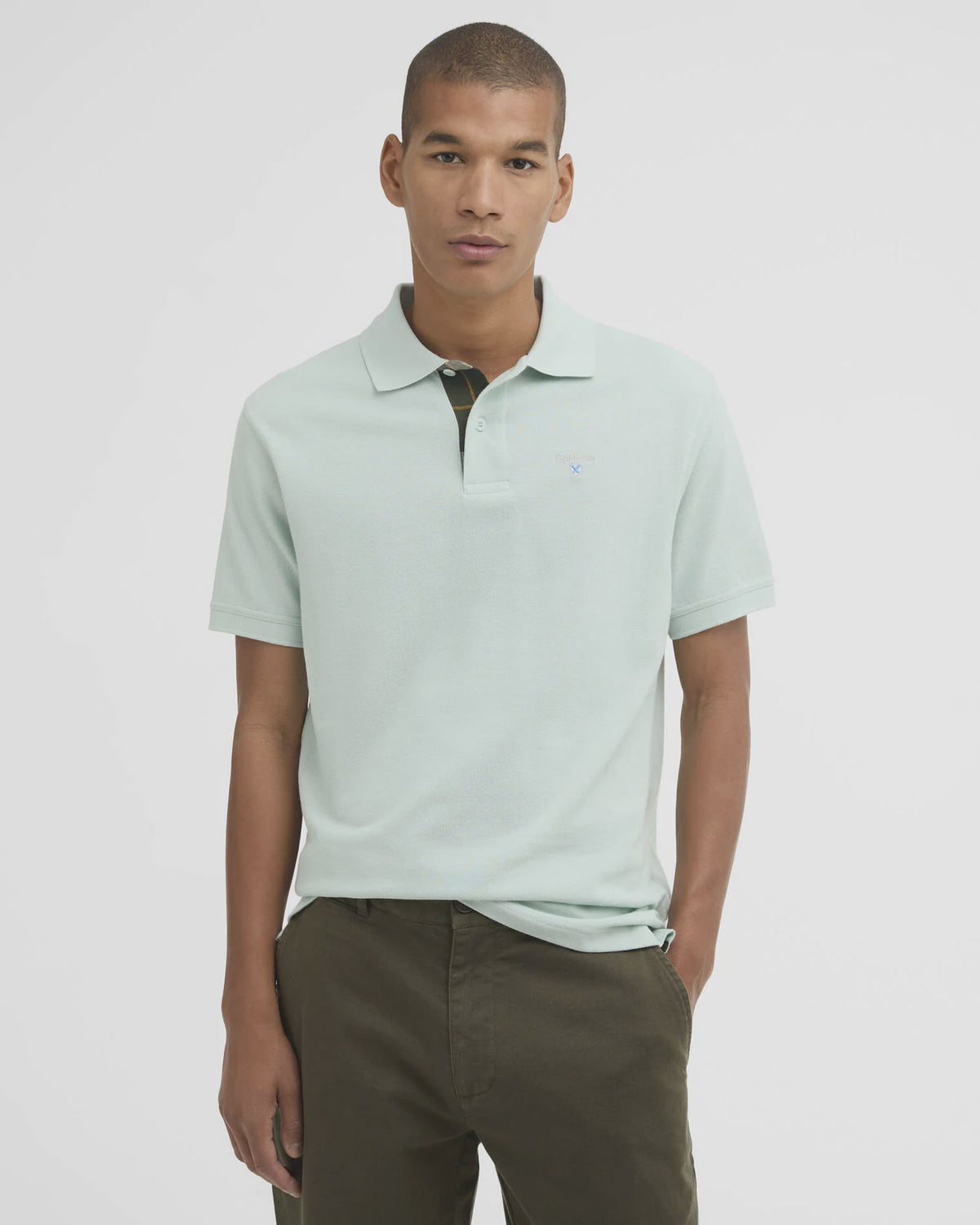 Barbour Tartan Pique Polo Shirt - Mint Blue
