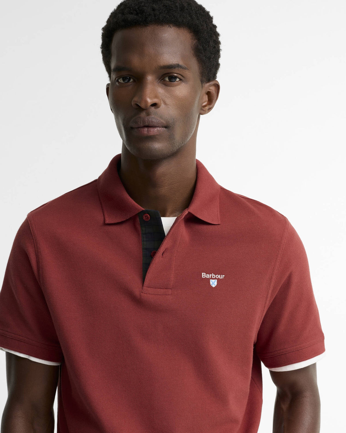 Barbour Tartan Pique Polo Shirt - Russet Red