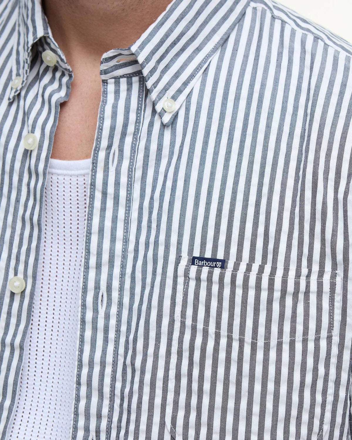Barbour Cresswell Seersucker Regular Short-Sleeved Shirt - Classic Navy