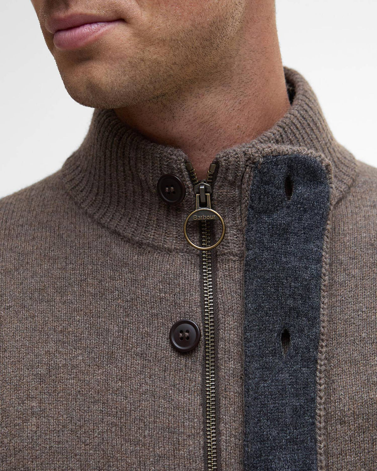 Barbour Essential Zip Thru Elbow-Patch Cardigan - Dark Stone