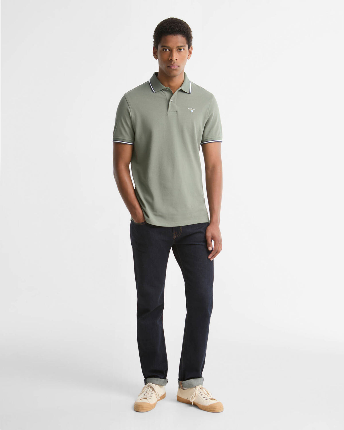 Barbour Fielding Tipped Collar Polo Shirt - Agave Green