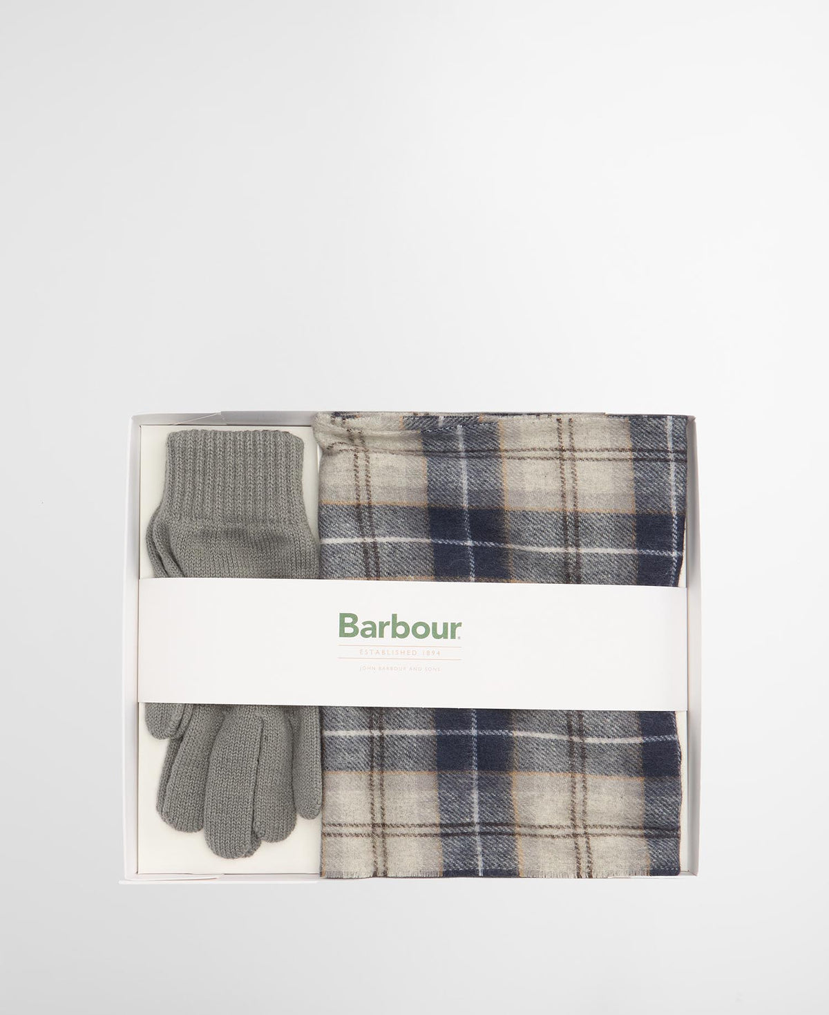 Barbour Glove & Tartan Scarf Gift Set - Grey Midnight