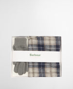 Barbour Glove & Tartan Scarf Gift Set - Grey Midnight