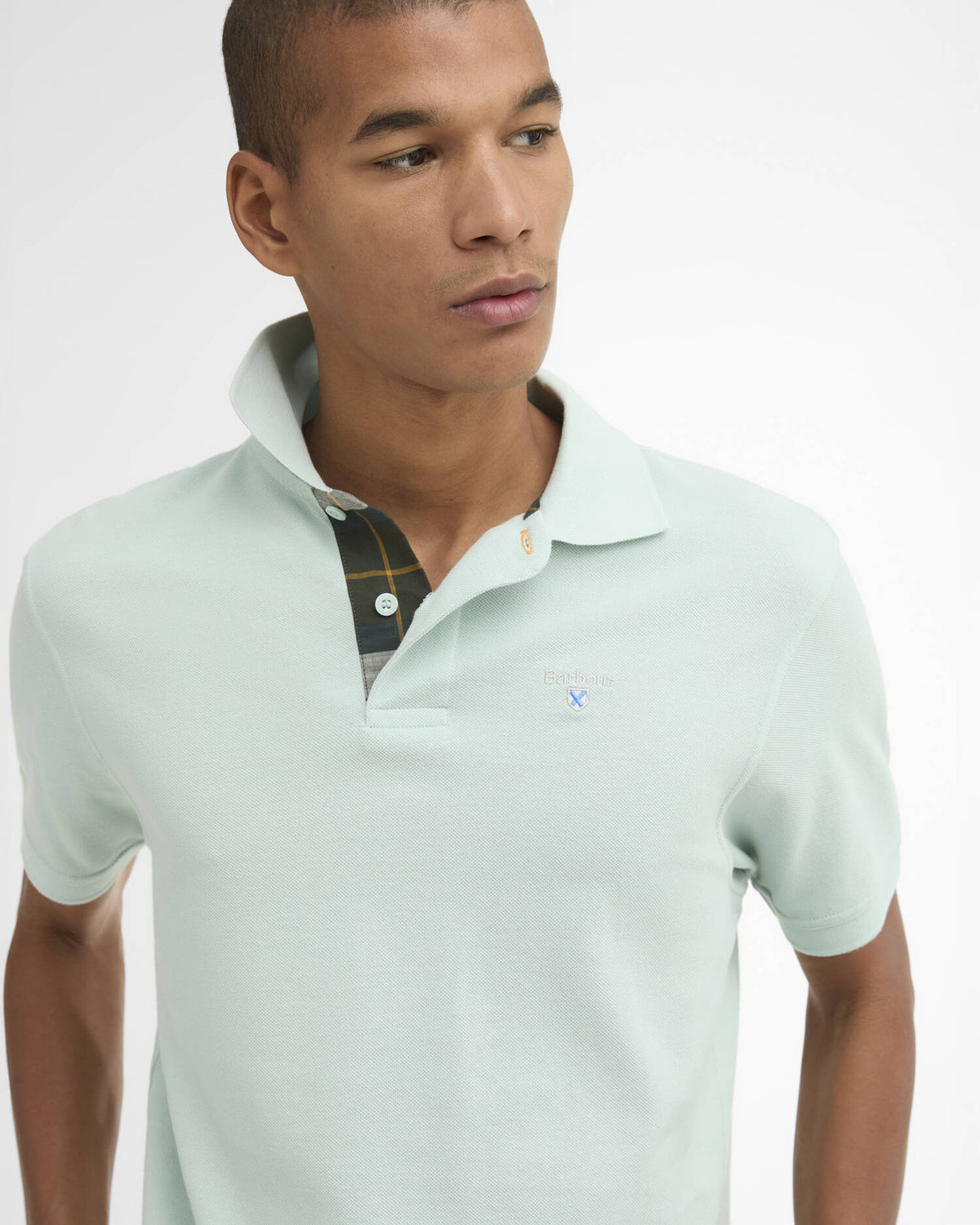 Barbour Tartan Pique Polo Shirt - Mint Blue
