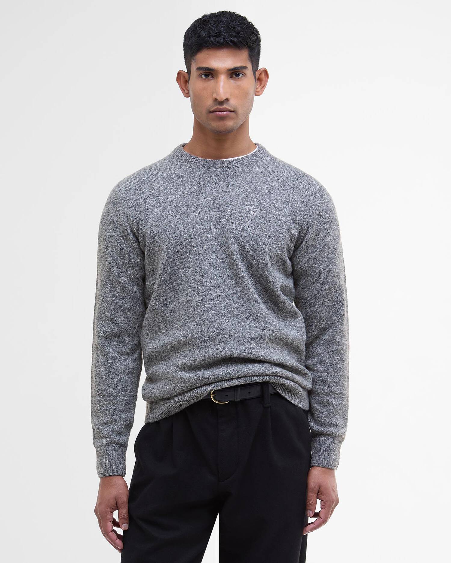 Barbour Tisbury Crew Neck Classic Grey Knitted Jumper | Outfit78 