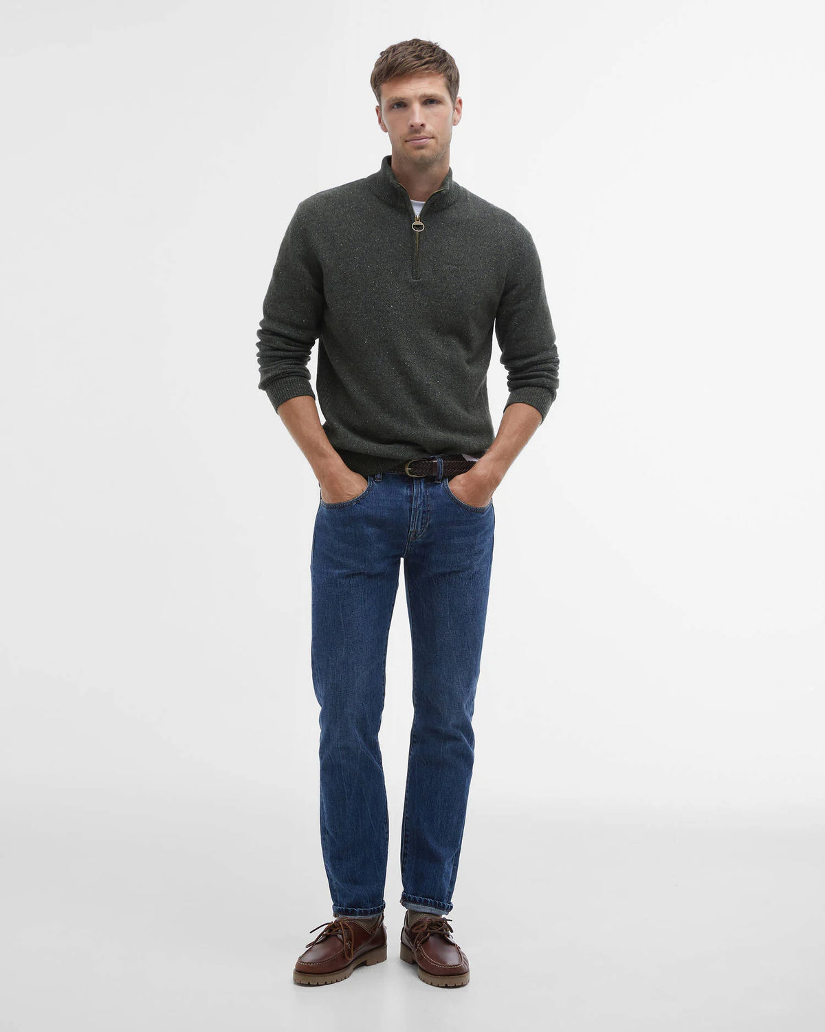 Barbour Tisbury Half Zip Knitted Jumper - Dark Seaweed