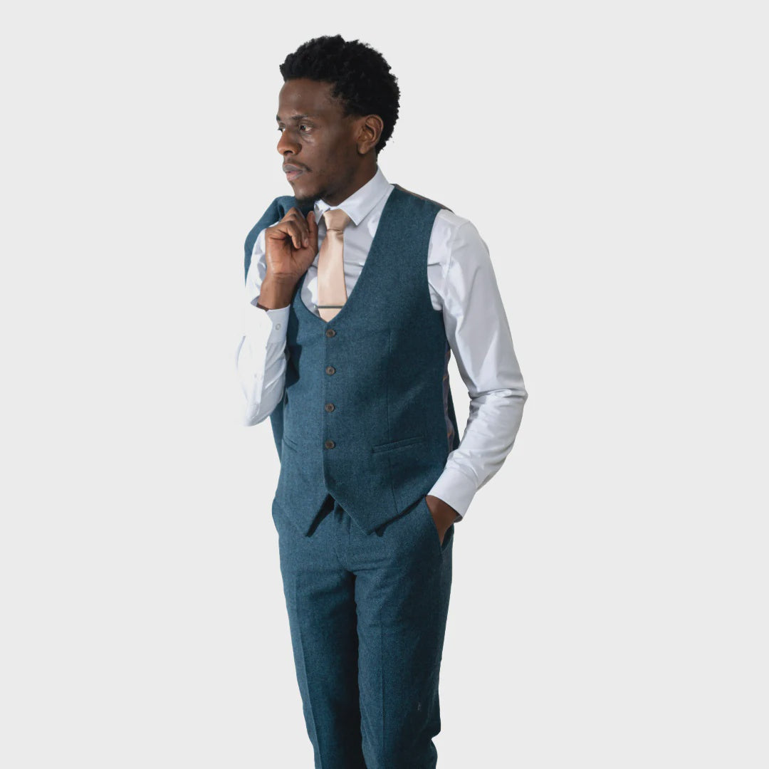 Charles Grey Armstrong Tweed Waistcoat - Blue