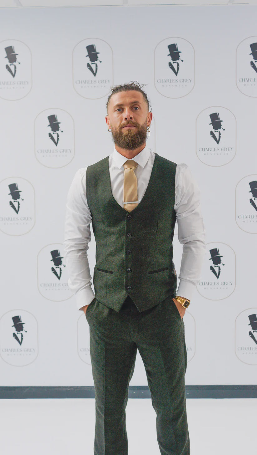 Charles Grey Attenborough Tweed Trouser - Olive Green