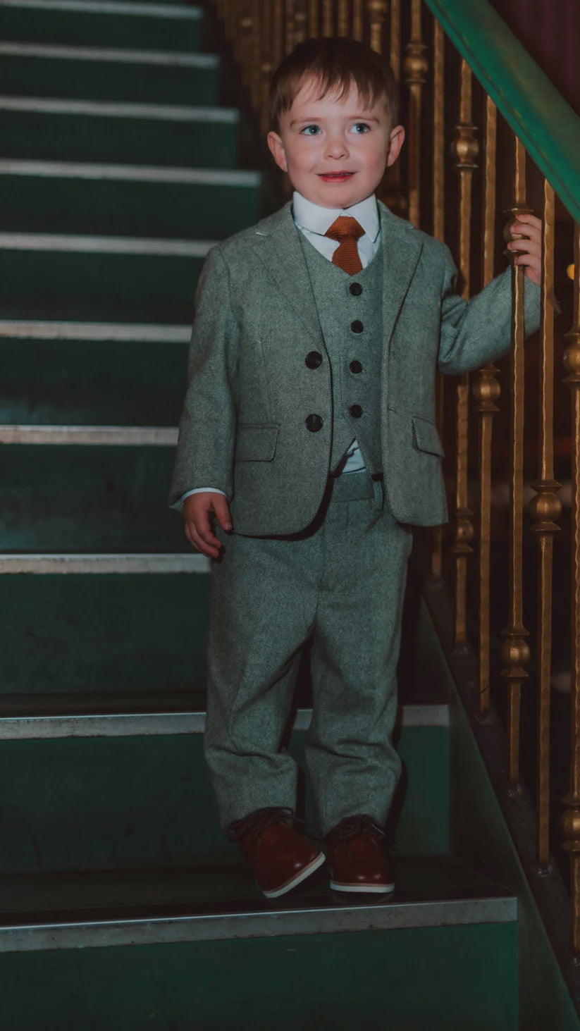 Charles Grey Fenwick Kids 3 Piece Tweed Suit - Sage Green