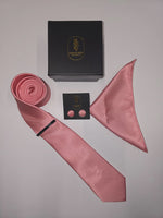 Charles Grey Tie, Pocket Square, Cuff Link & Tie Clip Set - Pink