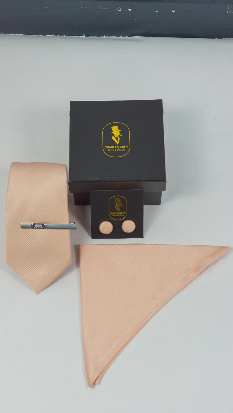 Charles Grey Charles Grey Tie, Pocket Square, Cuff Link & Tie Clip Set - Blush Pink