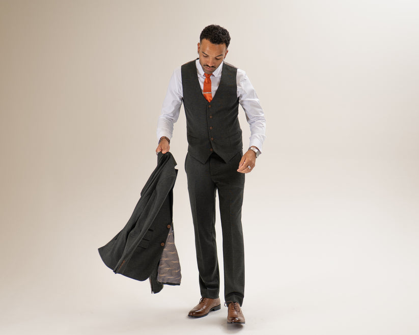 Charles Grey Arthur Check Waistcoat - Olive Green