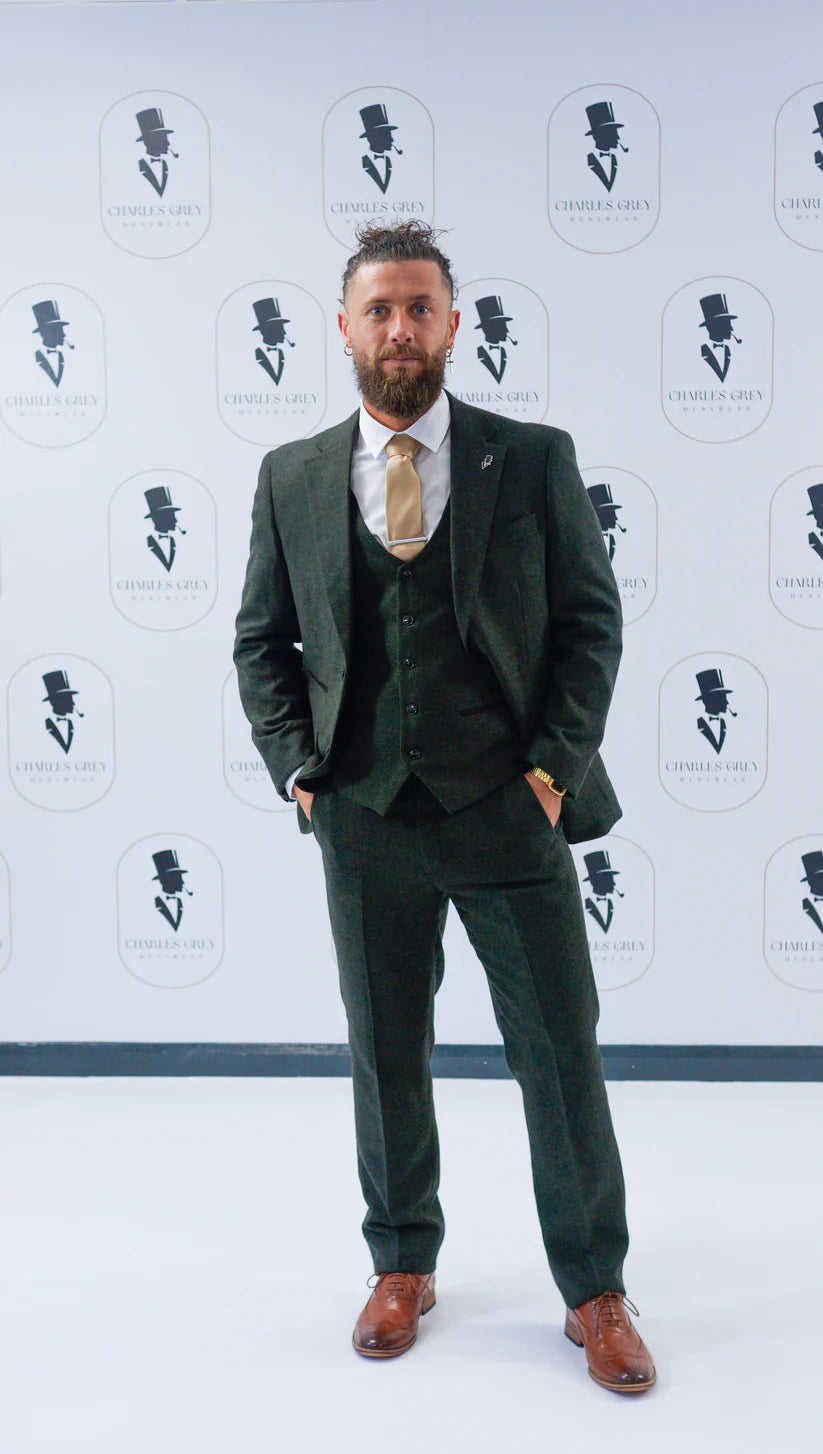 Charles Grey Attenborough Tweed Trouser - Olive Green