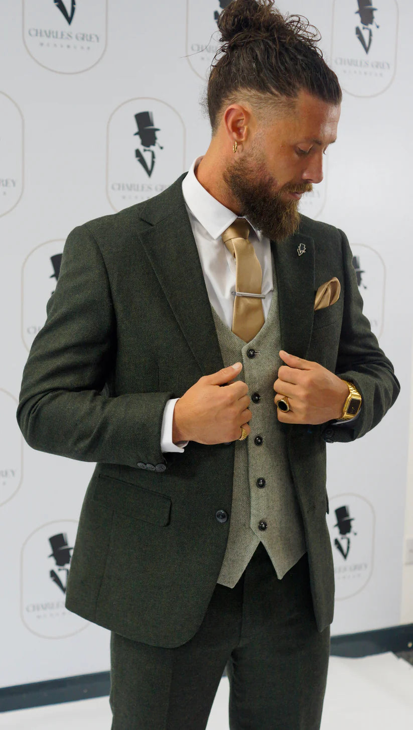 Charles Grey Attenborough Tweed Blazer - Olive Green