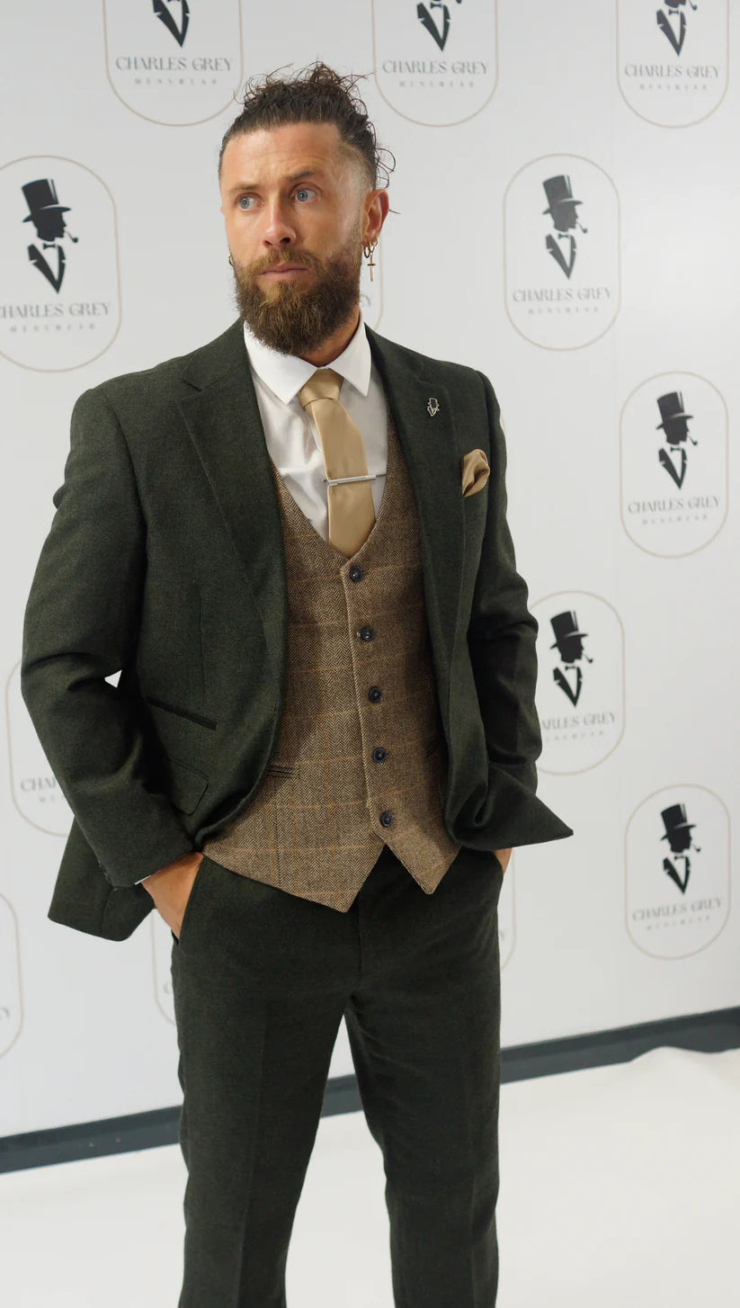Charles Grey Attenborough Tweed Trouser - Olive Green