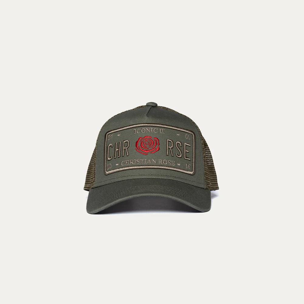 Christian Rose Iconic II Trucker Cap Red Rose - Olive