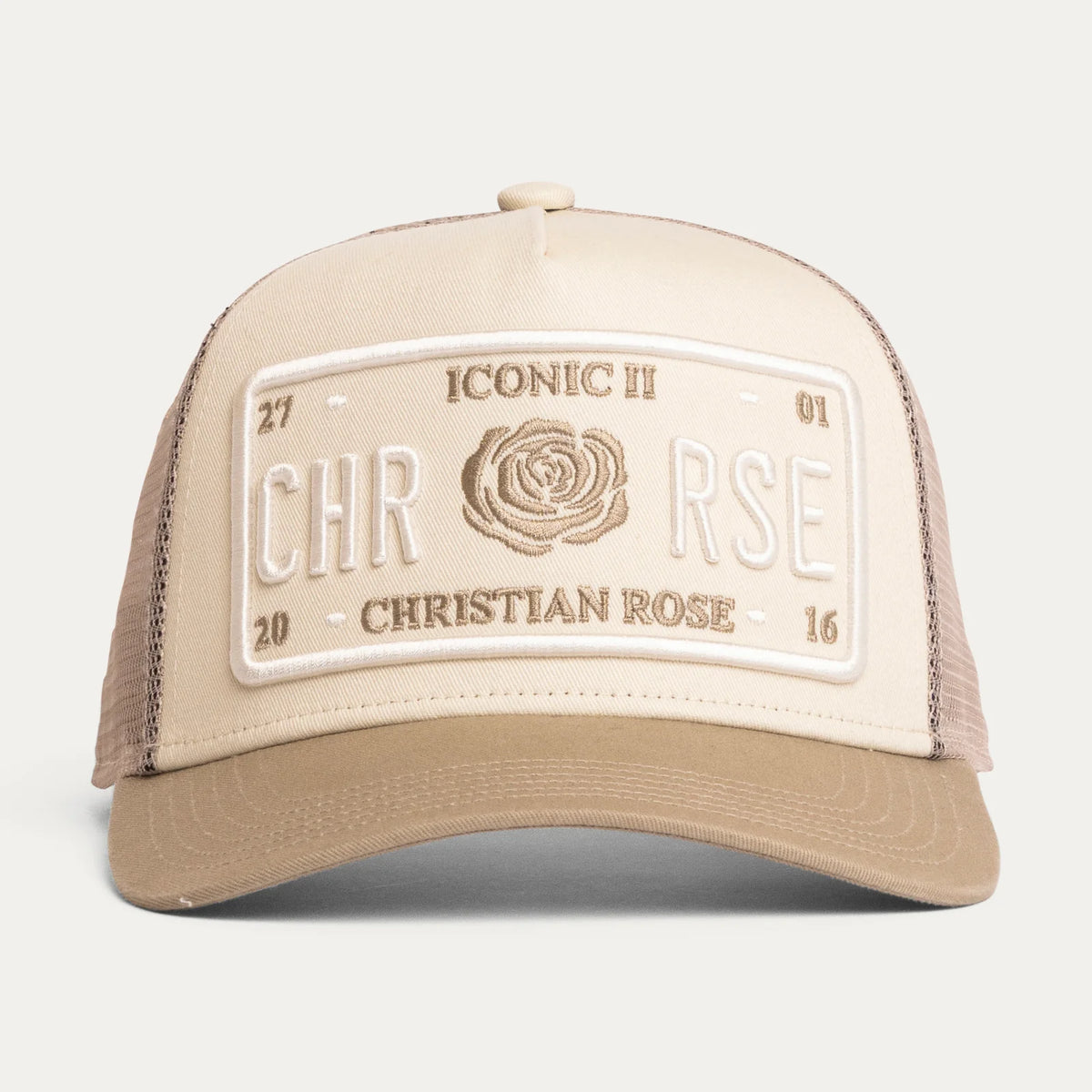 Christian Rose Iconic II Plate Trucker Cap - Off White / Sand