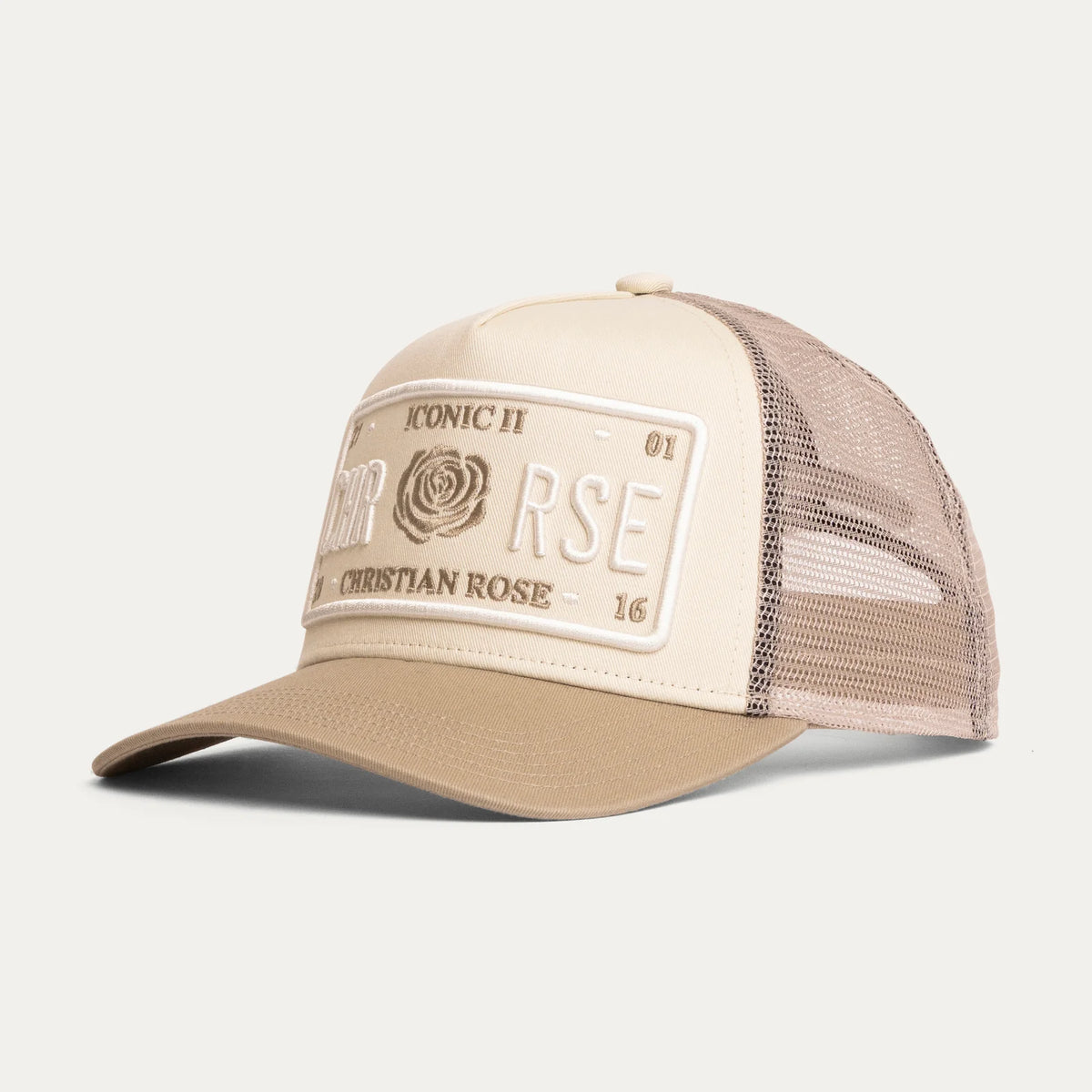 Christian Rose Iconic II Plate Trucker Cap - Off White / Sand