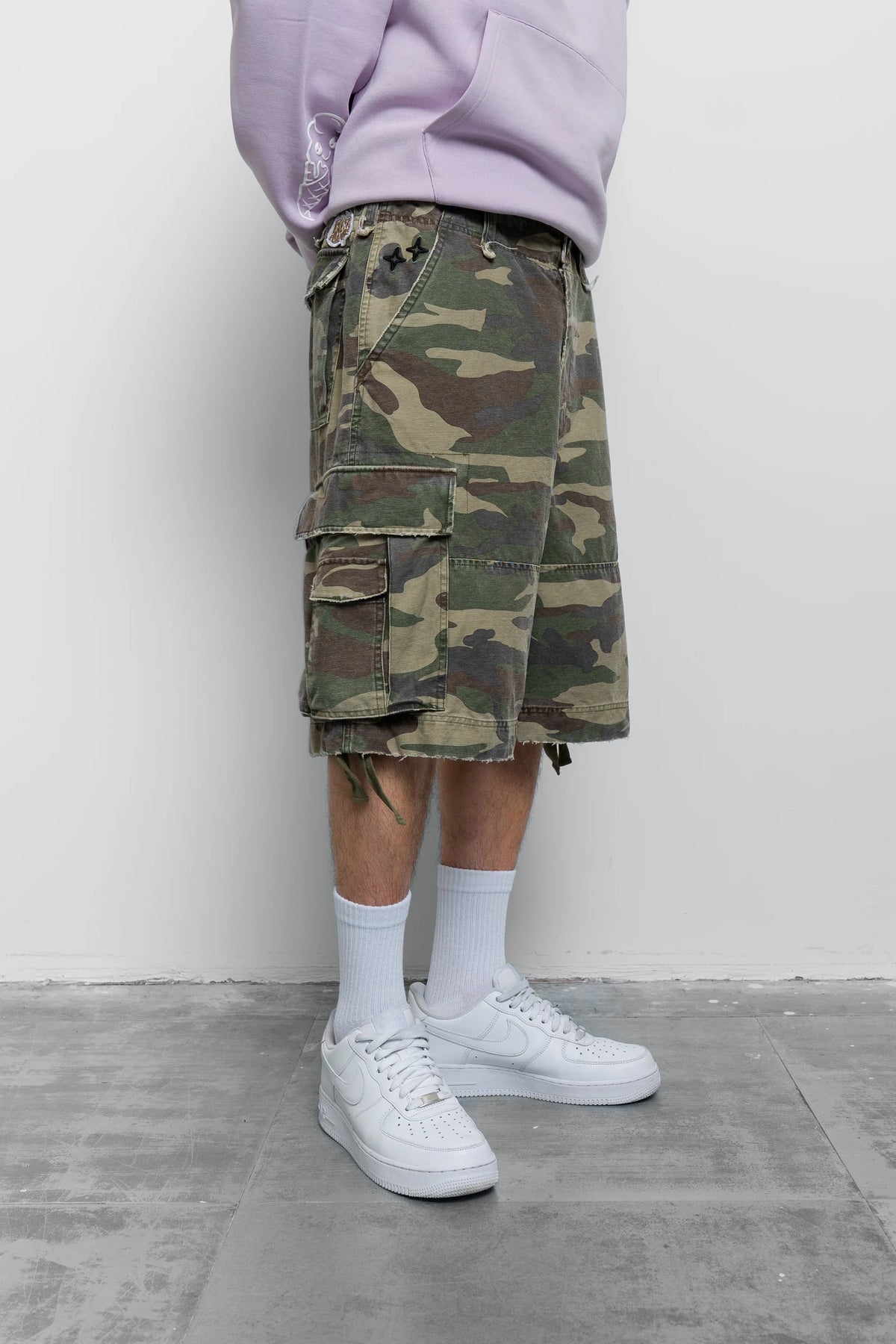 Fresh Couture Fresh Flavours Distressed Cargo Shorts - Camo