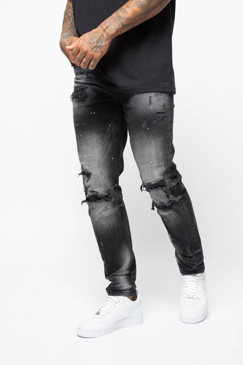 Valere Milano Ginostra Ripped & Paint Splattered Jean - Black