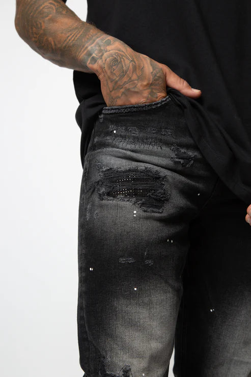 Valere Milano Ginostra Ripped & Paint Splattered Jean - Black