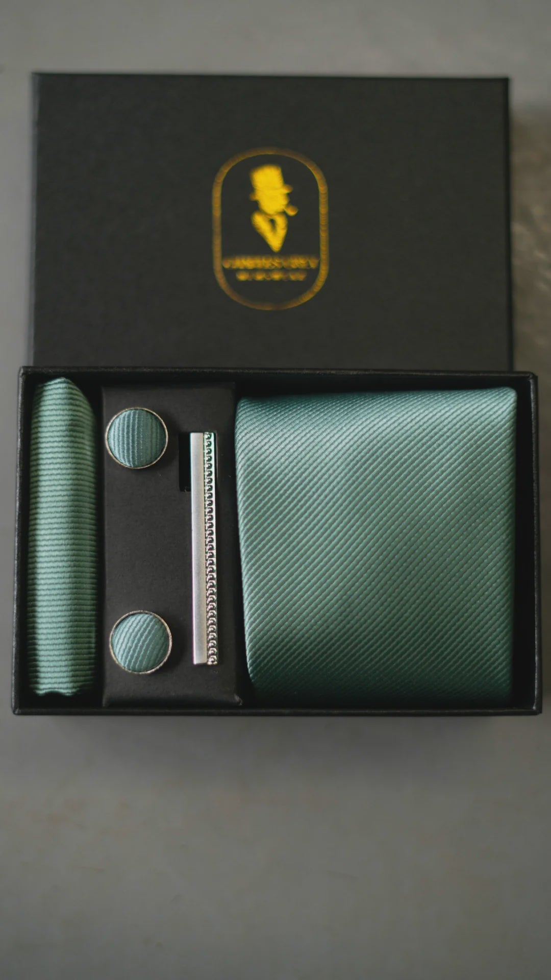 Tie Pocket Square Cuff Link & Tie Clip Set Sage Green