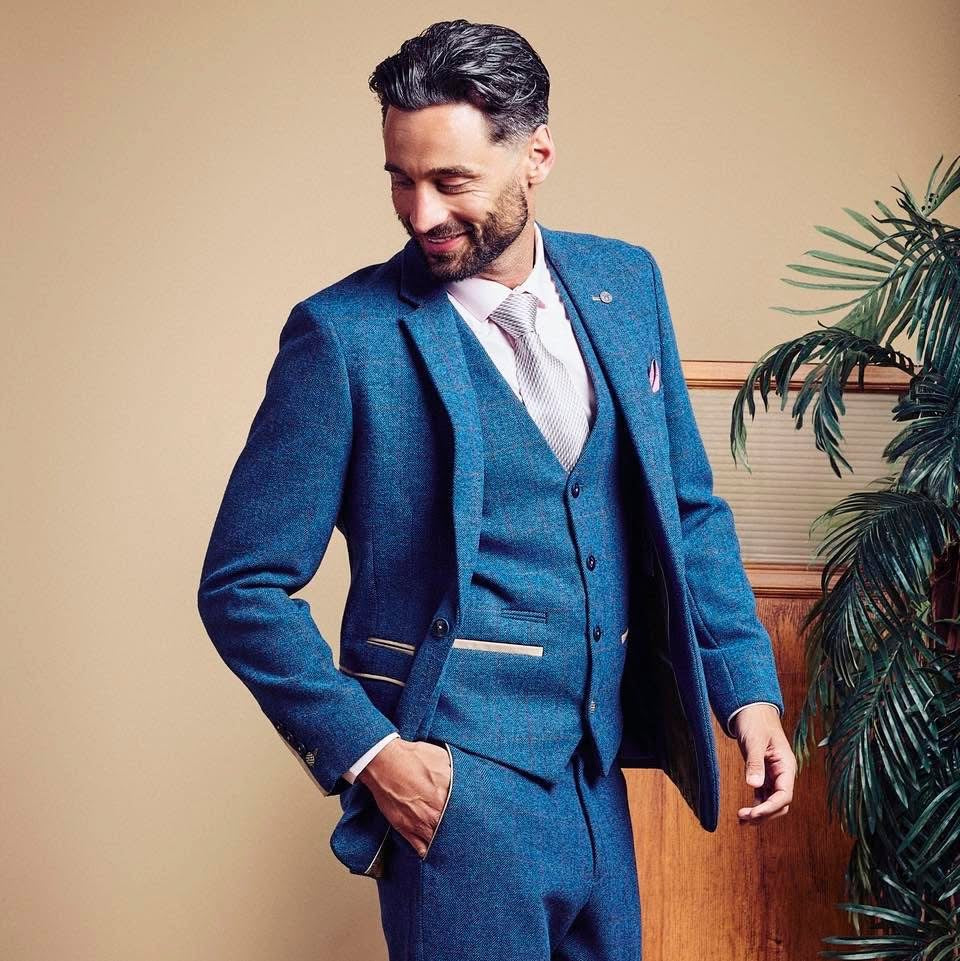 Marc Darcy Dion Check Tweed Waistcoat - Blue