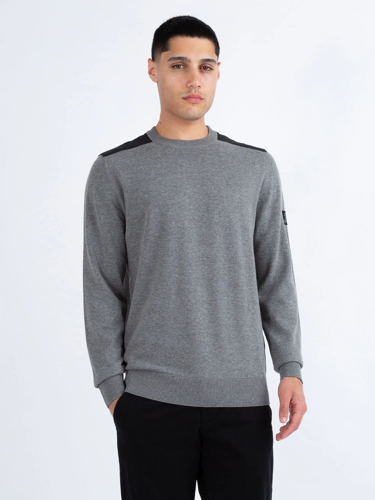 LUKE1977 Berwick Knitted Crew Jumper - Marl Grey
