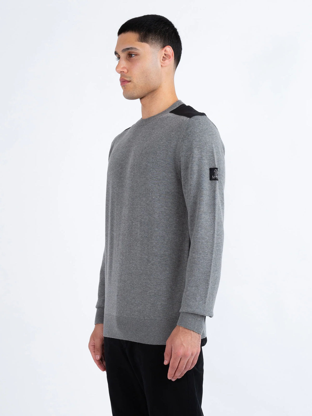 LUKE1977 Berwick Knitted Crew Jumper - Marl Grey