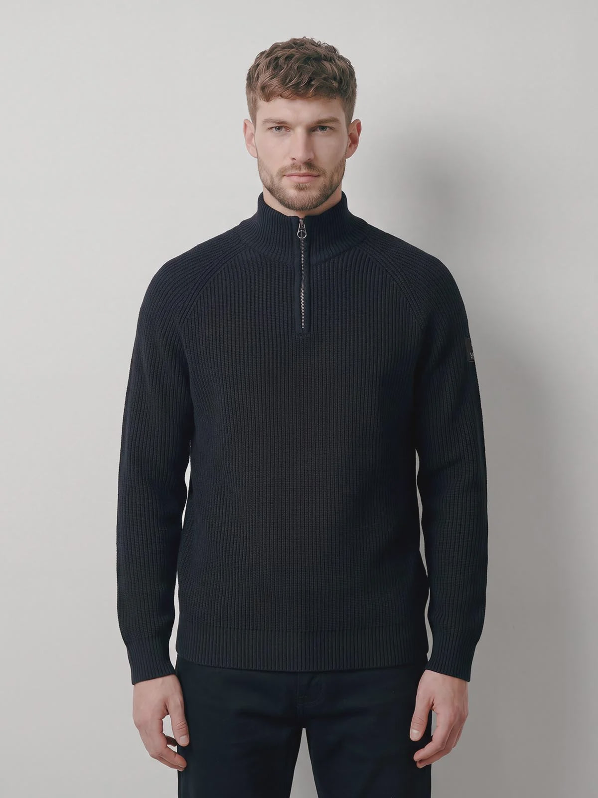 Luke 1977 Watton Plated 1/4 Zip Knitted Jumper - Black