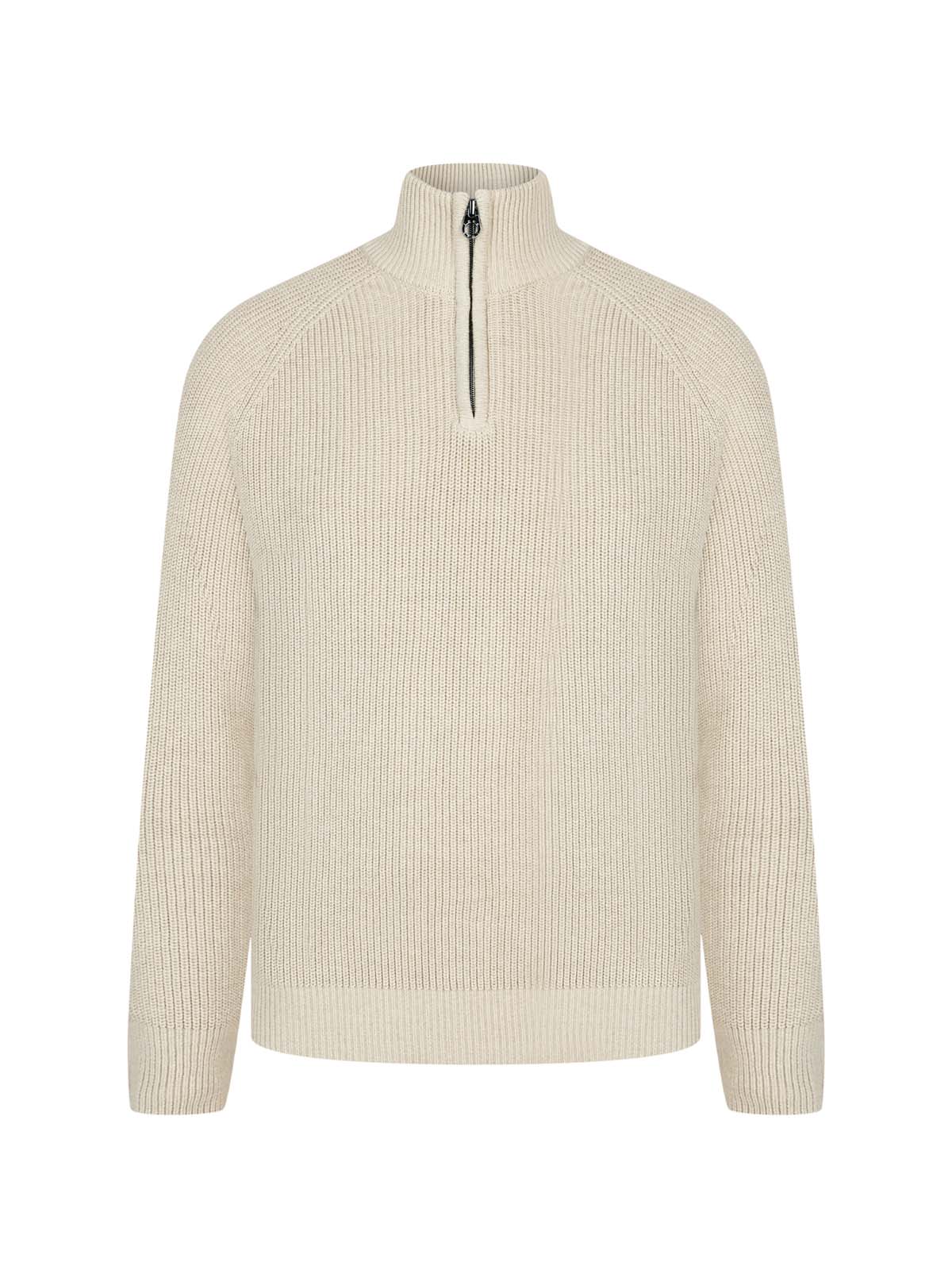 Luke 1977 Watton Plated 1/4 Zip Knitted Jumper - Stone