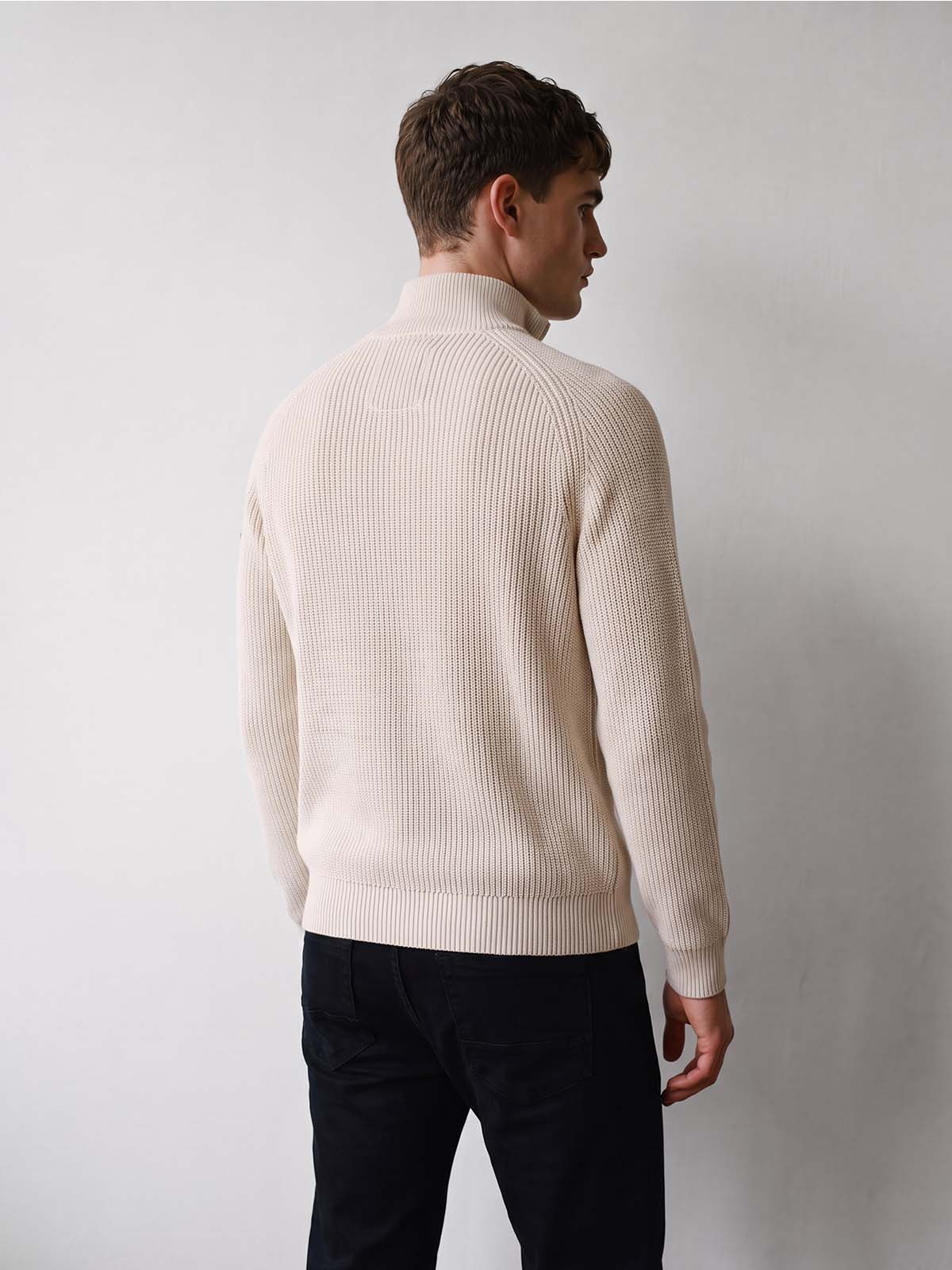 Luke 1977 Watton Plated 1/4 Zip Knitted Jumper - Stone