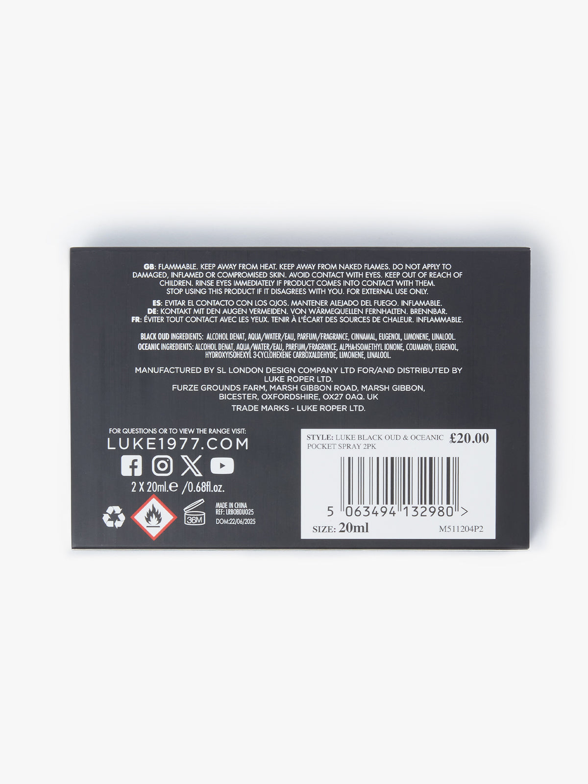 Luke 1977 Two Pack 20ml Pocket Spray Gift Set - Black Oud & Oceanic
