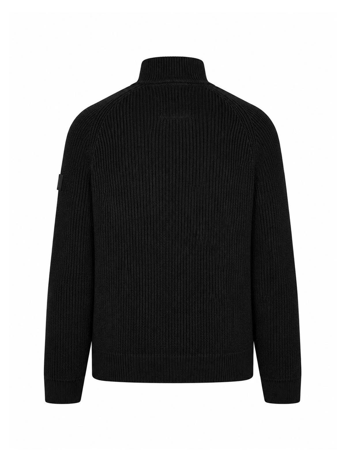 Luke 1977 Watton Plated 1/4 Zip Knitted Jumper - Black