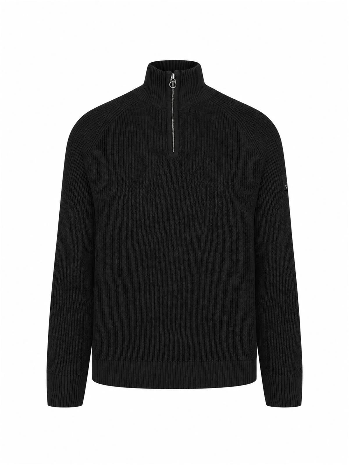 Luke 1977 Watton Plated 1/4 Zip Knitted Jumper - Black