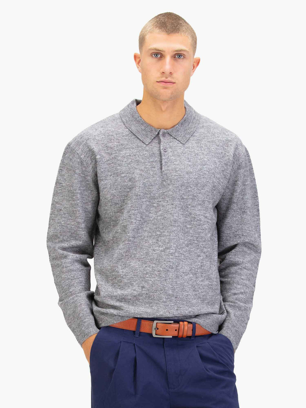Luke 1977 Kingsbridge Long Sleeve Polo Shirt - Mid Mrl Grey