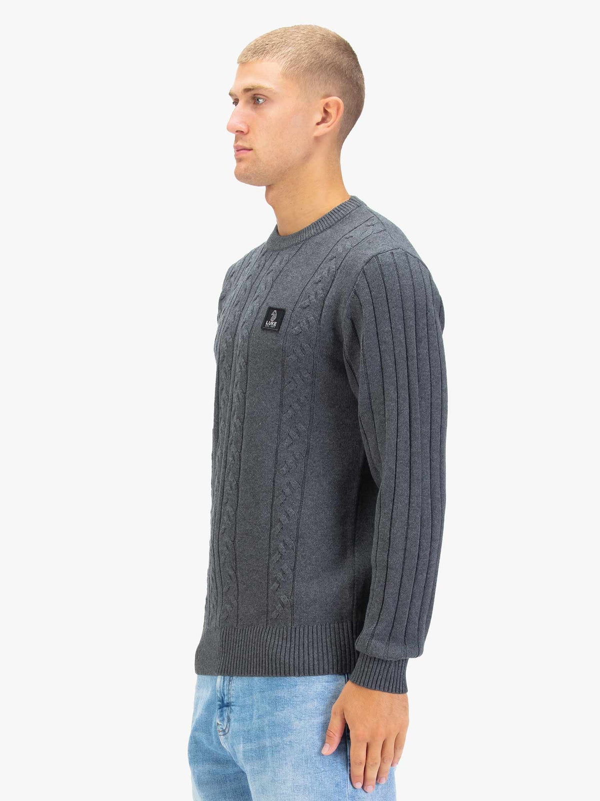 Luke 1977 Mitcham Cable Knit Jumper - Charcoal