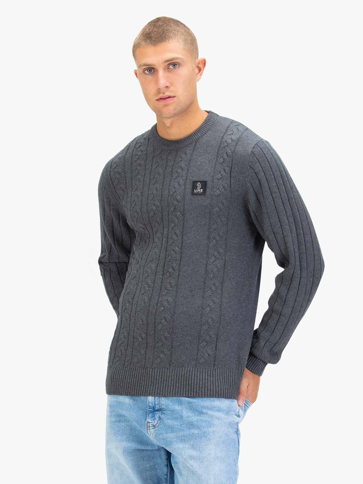Luke 1977 Mitcham Cable Knit Jumper - Charcoal