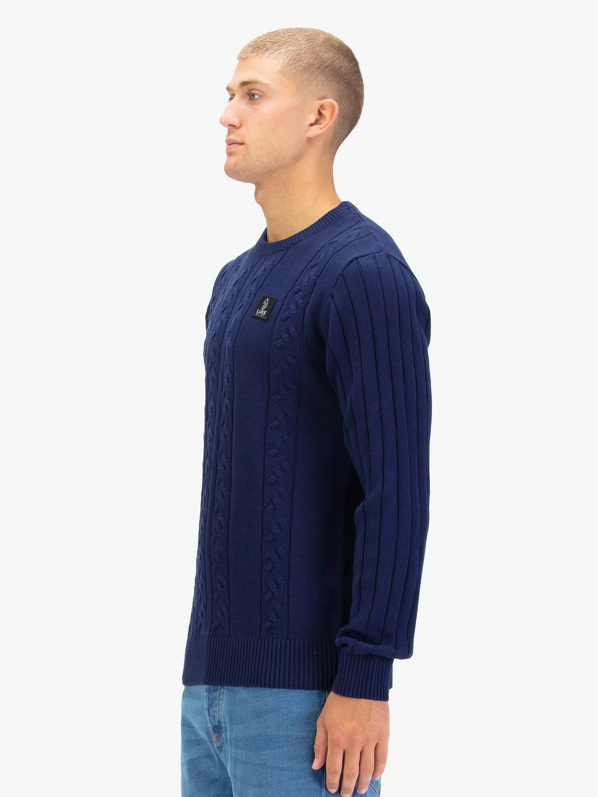 Luke 1977 Mitcham Cable Knit Jumper - Navy