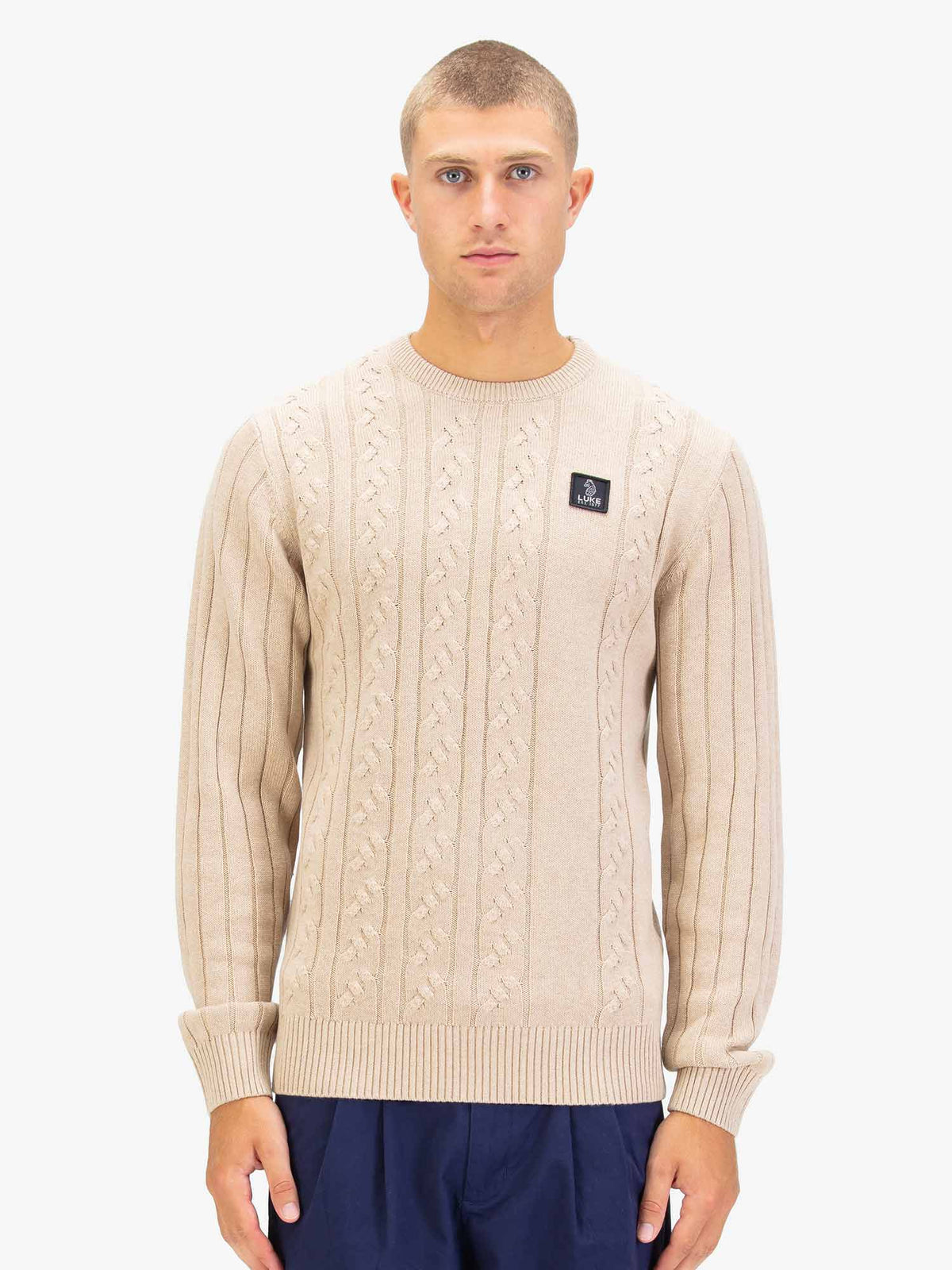 Luke 1977 Mitcham Cable Knit Jumper - Stone