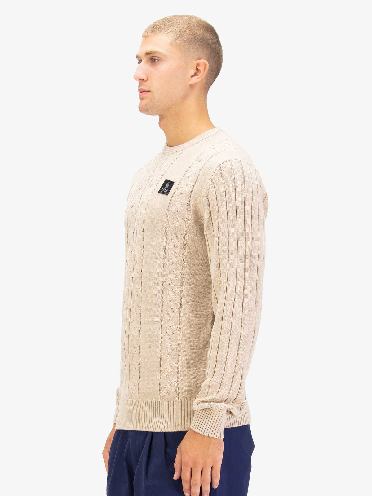 Luke 1977 Mitcham Cable Knit Jumper - Stone