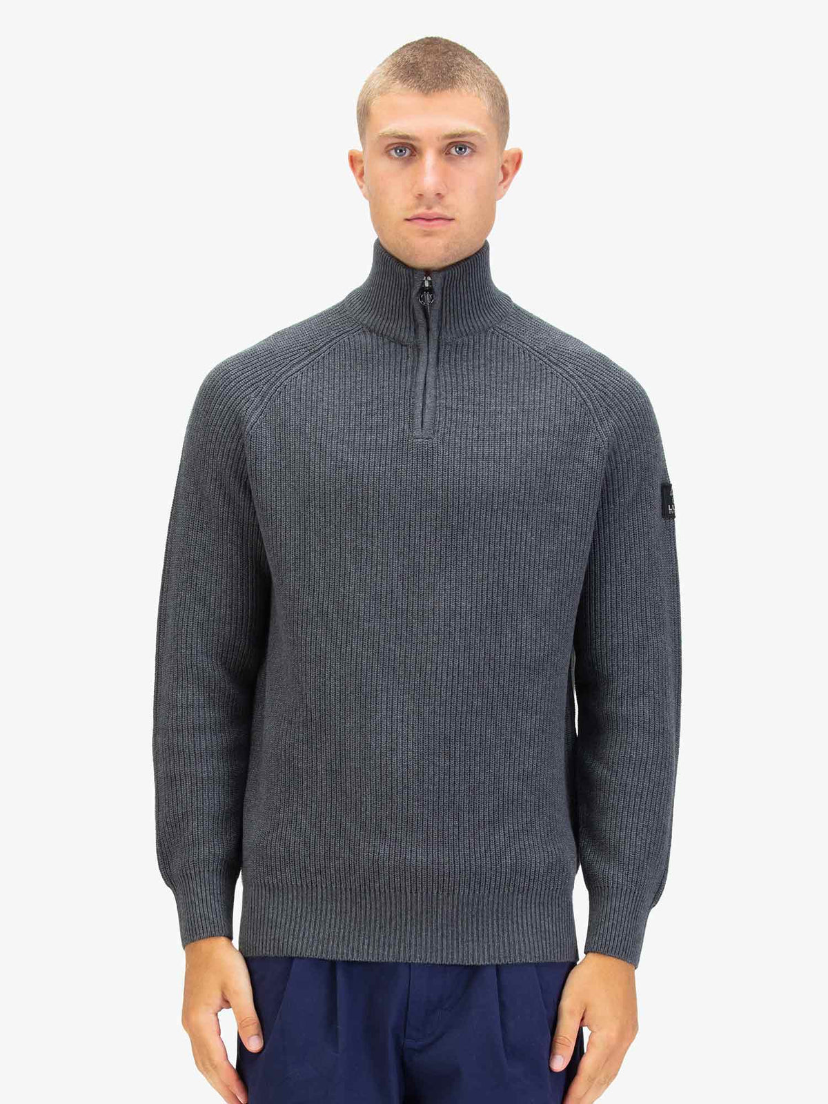 Luke 1977 Watton Plated 1/4 Zip Knitted Jumper - Charcoal