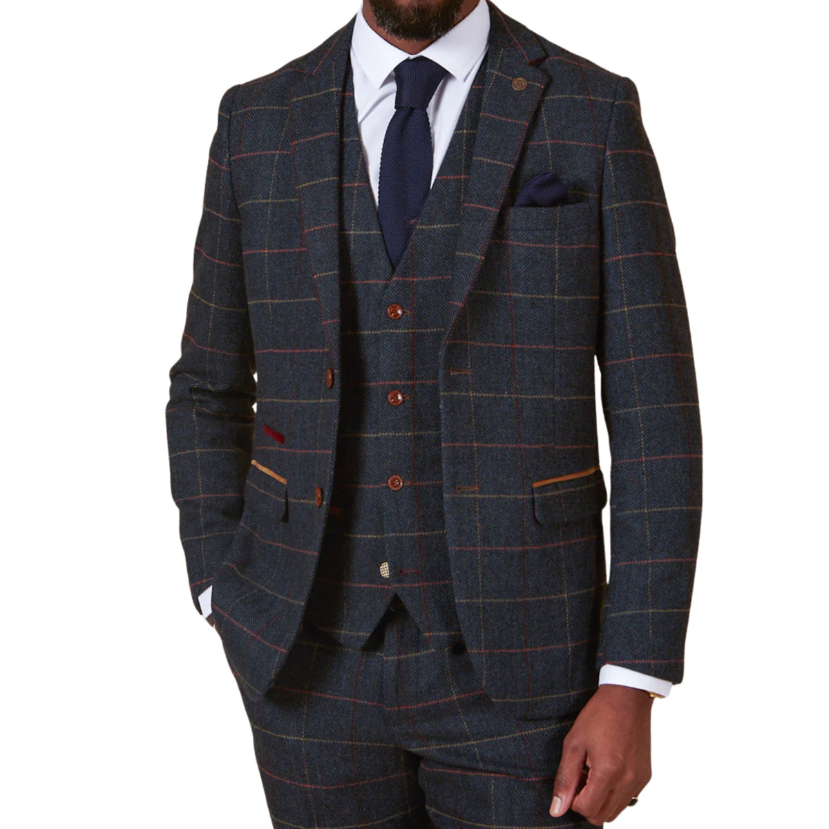 MARC DARCY Eton Tweed Check Blazer - Navy Blue