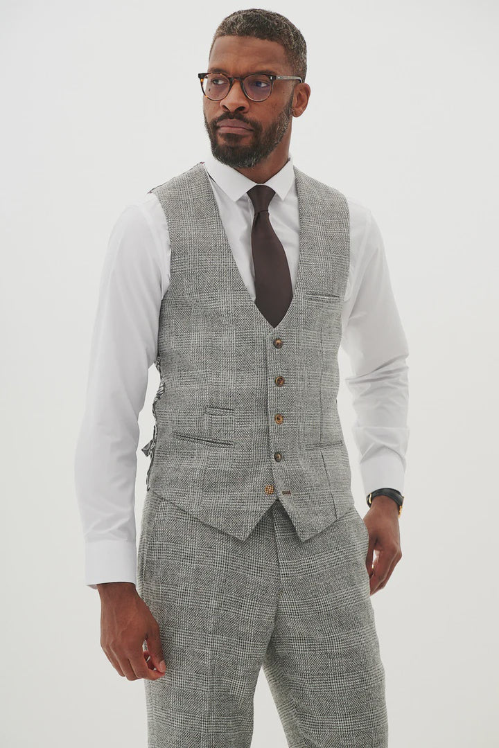 MARC DARCY Kris Tweed Waistcoat - Silver/ Grey