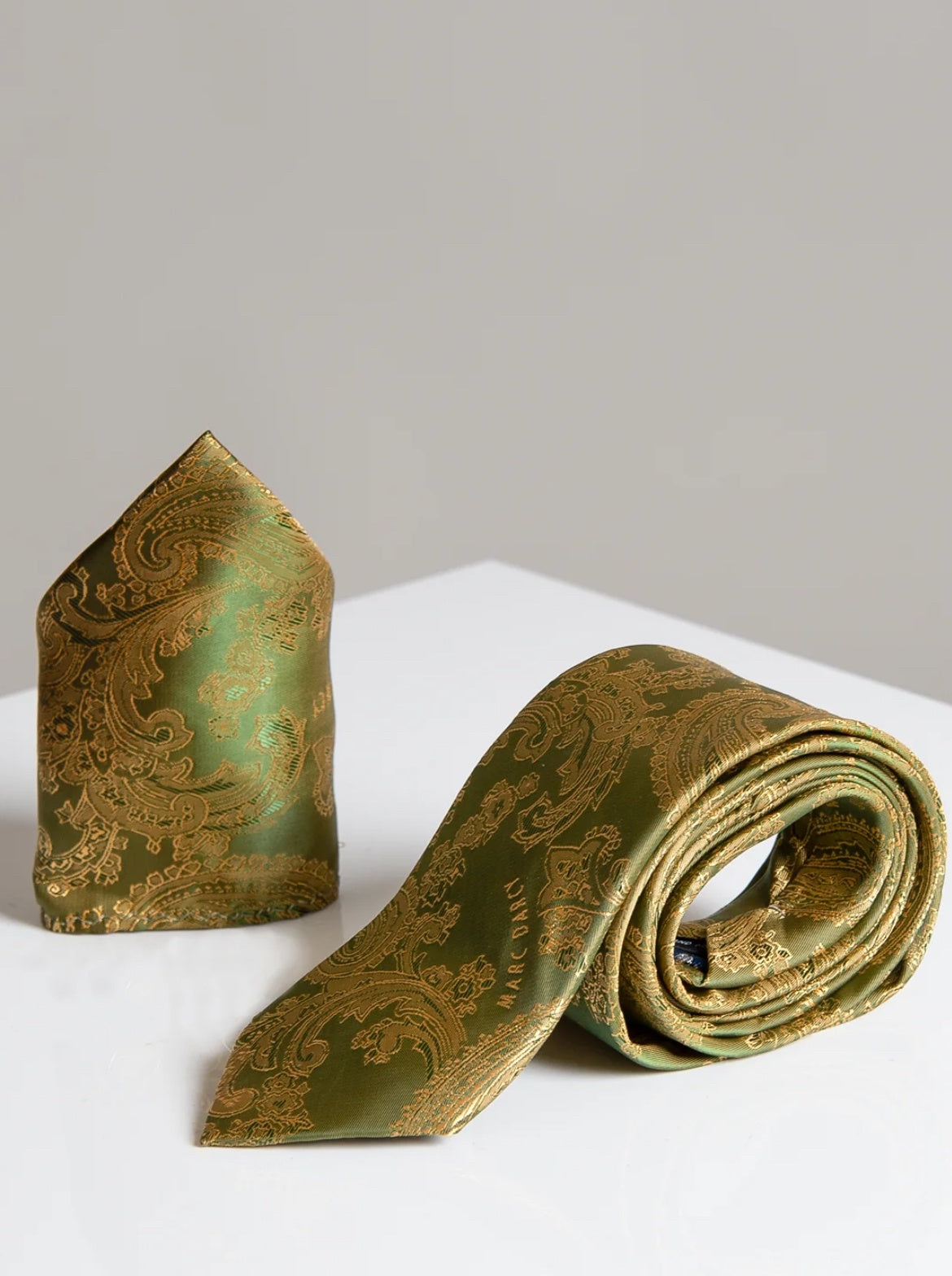 MARC DARCY Paisley Tie & Pocket Square Set - Tan/Gold