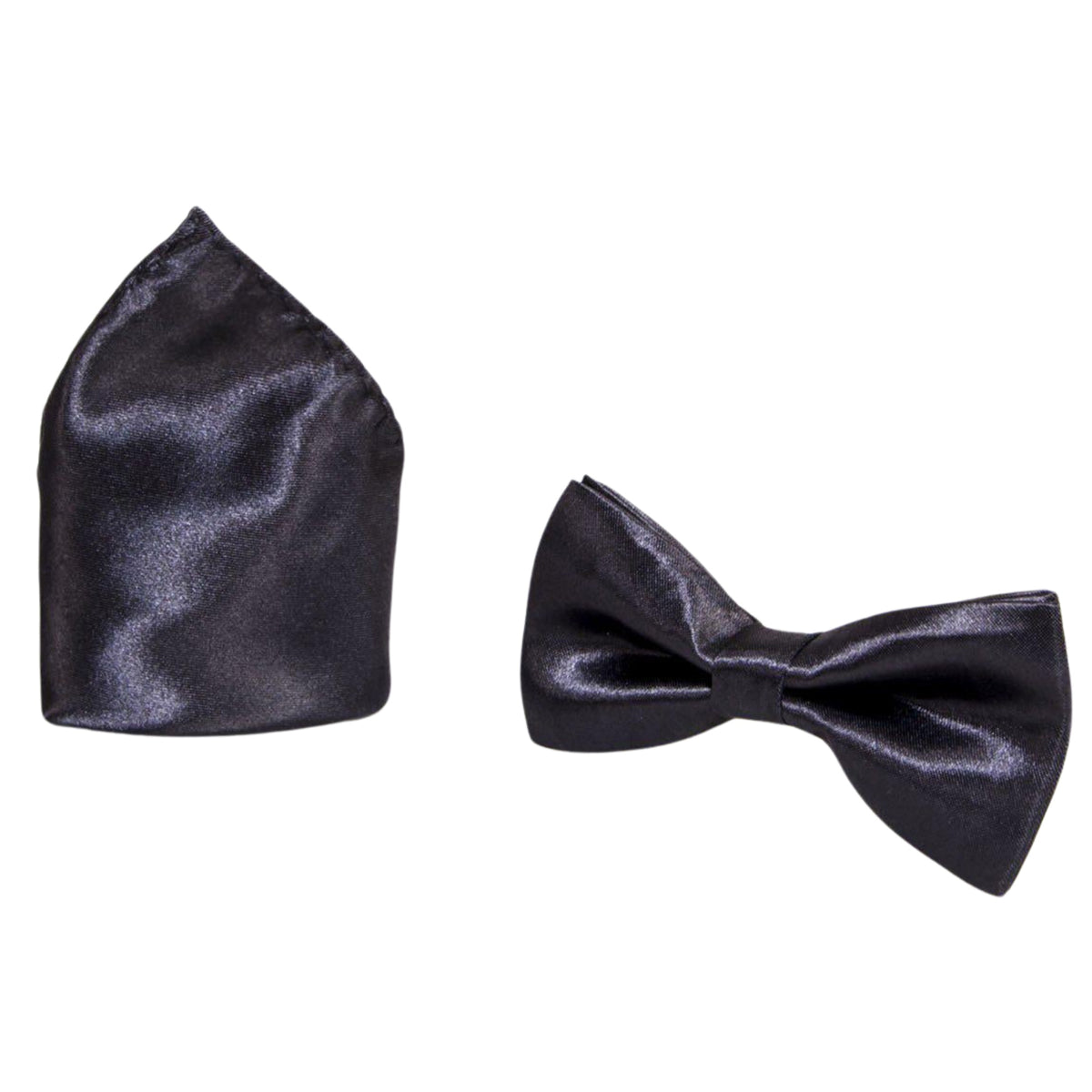 MARC DARCY Stanley Satin Bow Tie and Pocket Square Set - Black