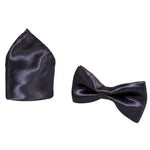 MARC DARCY Stanley Satin Bow Tie and Pocket Square Set - Black
